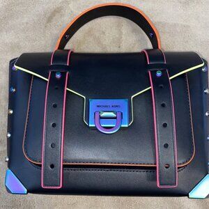 NWT Michael Kors Black Neon MANHATTAN Crossbody School Satchel Bag Purse